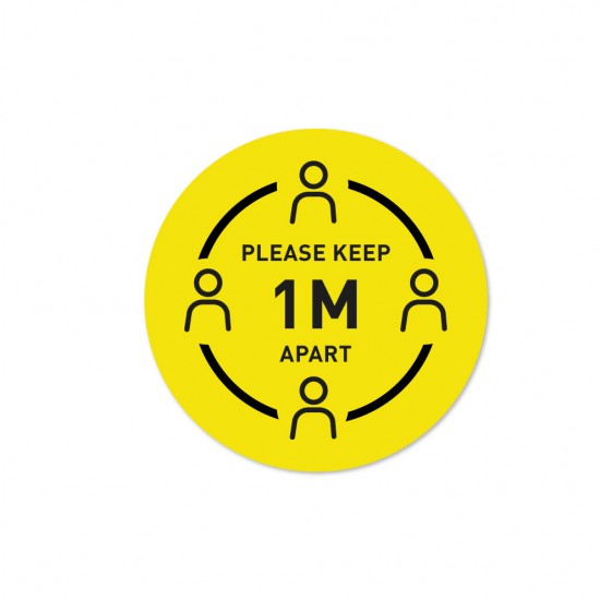 COVID-19 Tabletop Sticker Please Keep 1 Meter Apart 20cm Round Yellow 3pcs